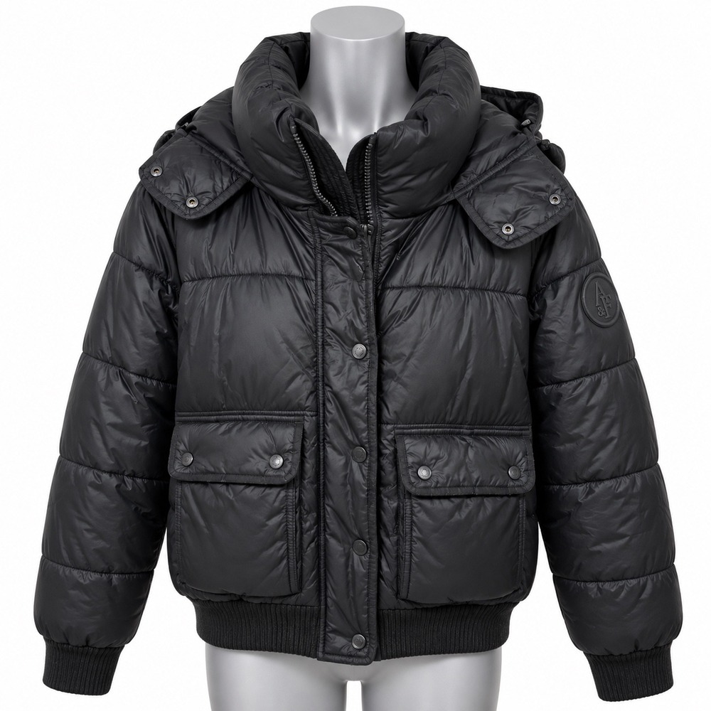 Abercrombie & Fitch Black Puffer Jacket Detachable Hood Water Resistant Medium